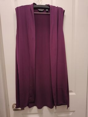 Susan Graver Everyday Open Front Sleeveless Drape Cardigan Purple Liquid Knit